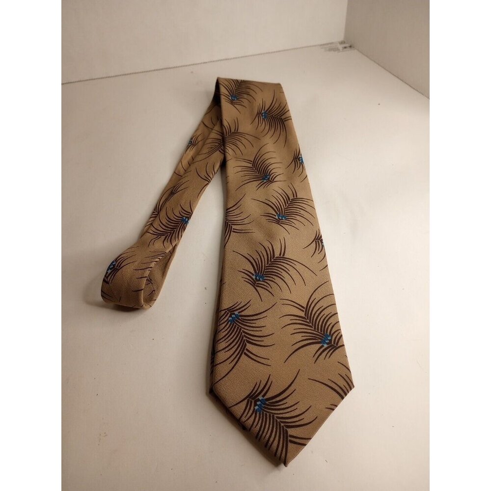 Vintage GIORGIO ARMANI Men's 100% Silk Tie Tan Blue Botanical Made in Italy 54"